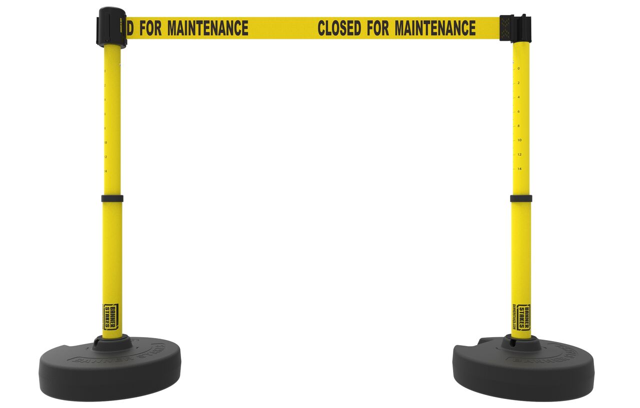 Banner Stakes Plus Barrier Set X2 With Yellow "Closed For Maintenance" Banner